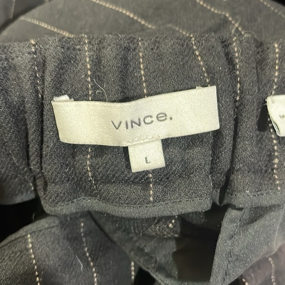 Vince Black Wool Blend Flannel Pull on Stripe Crop Trousers - Picture 3 of 10